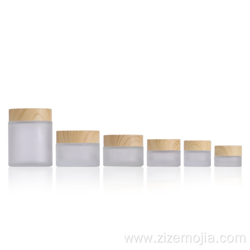 Frosted Glass Cosmetic Jar With Bamboo Color Cap